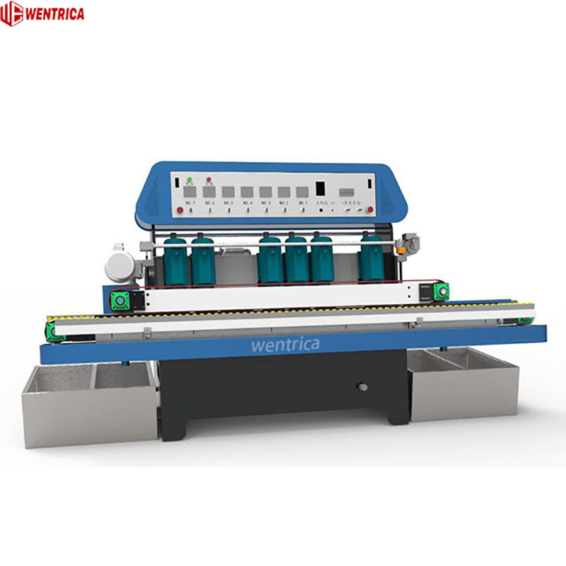 High Precision Horizontal Glass Beveling Machine with Adjustable Angles and Multiple Spindles for Flat Glass Edge Processing
