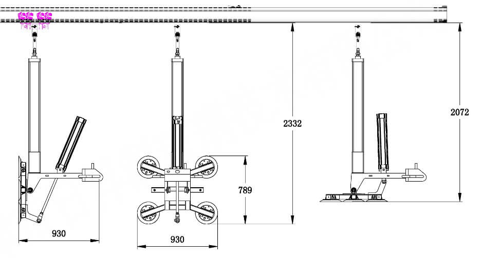Design drawing of The Pneumatic Glass Vacuum Lifter